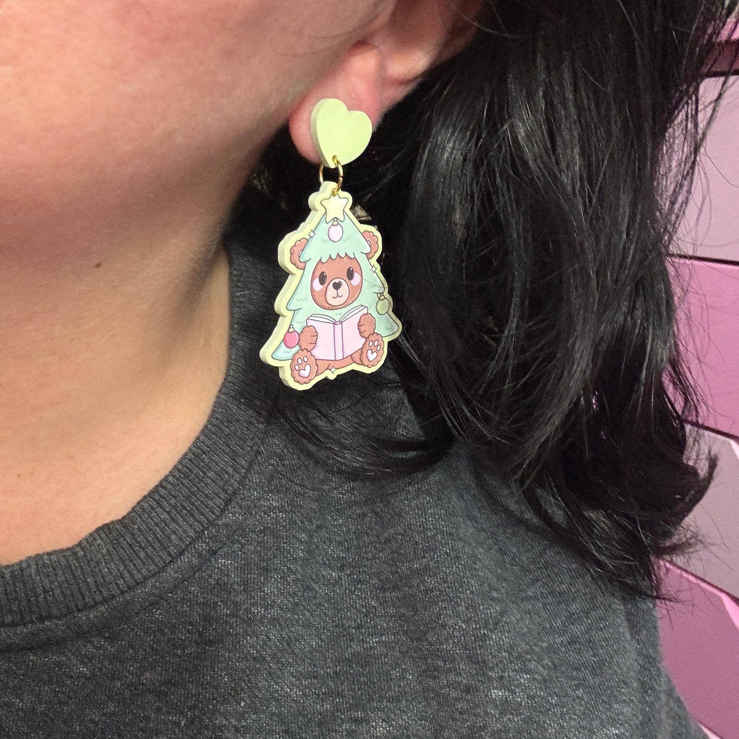 Bookish Bear Tree Drop Earrings