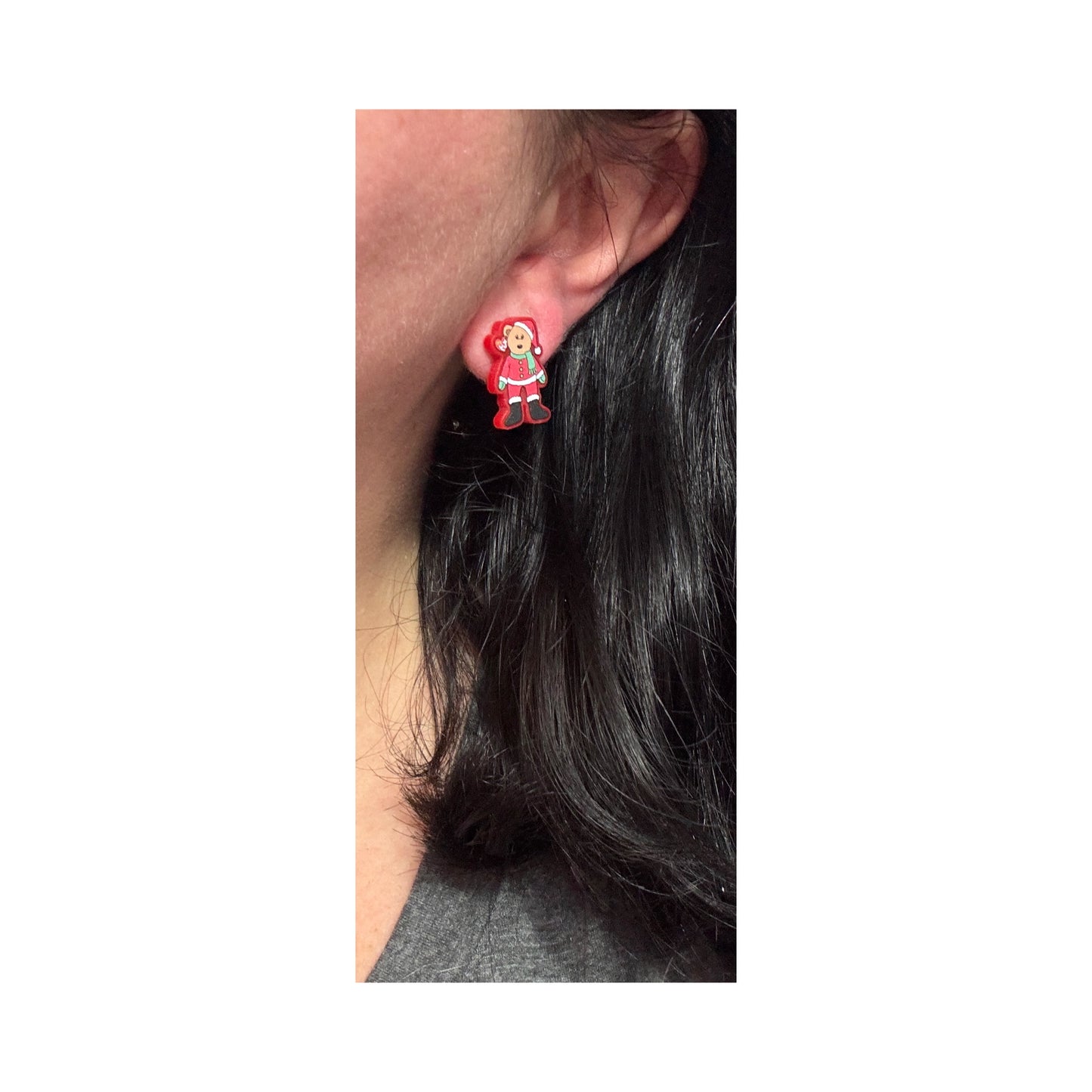Santa Hat Beanie Bear Post Earrings