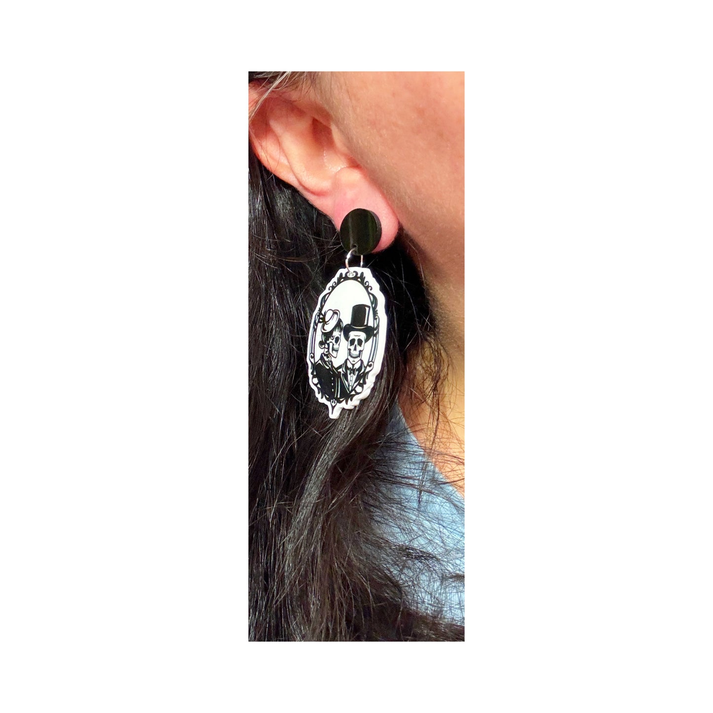 Skeleton Couple Cameo Drop Earrings