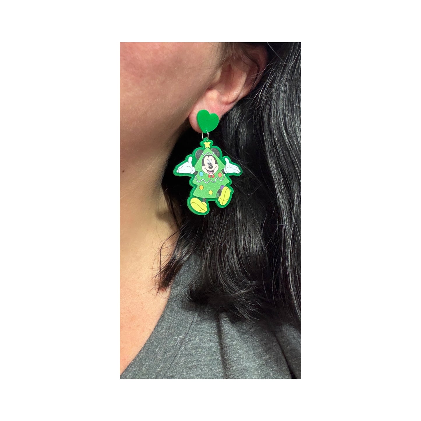 Mouse Couple Christmas Trees Drop Earrings