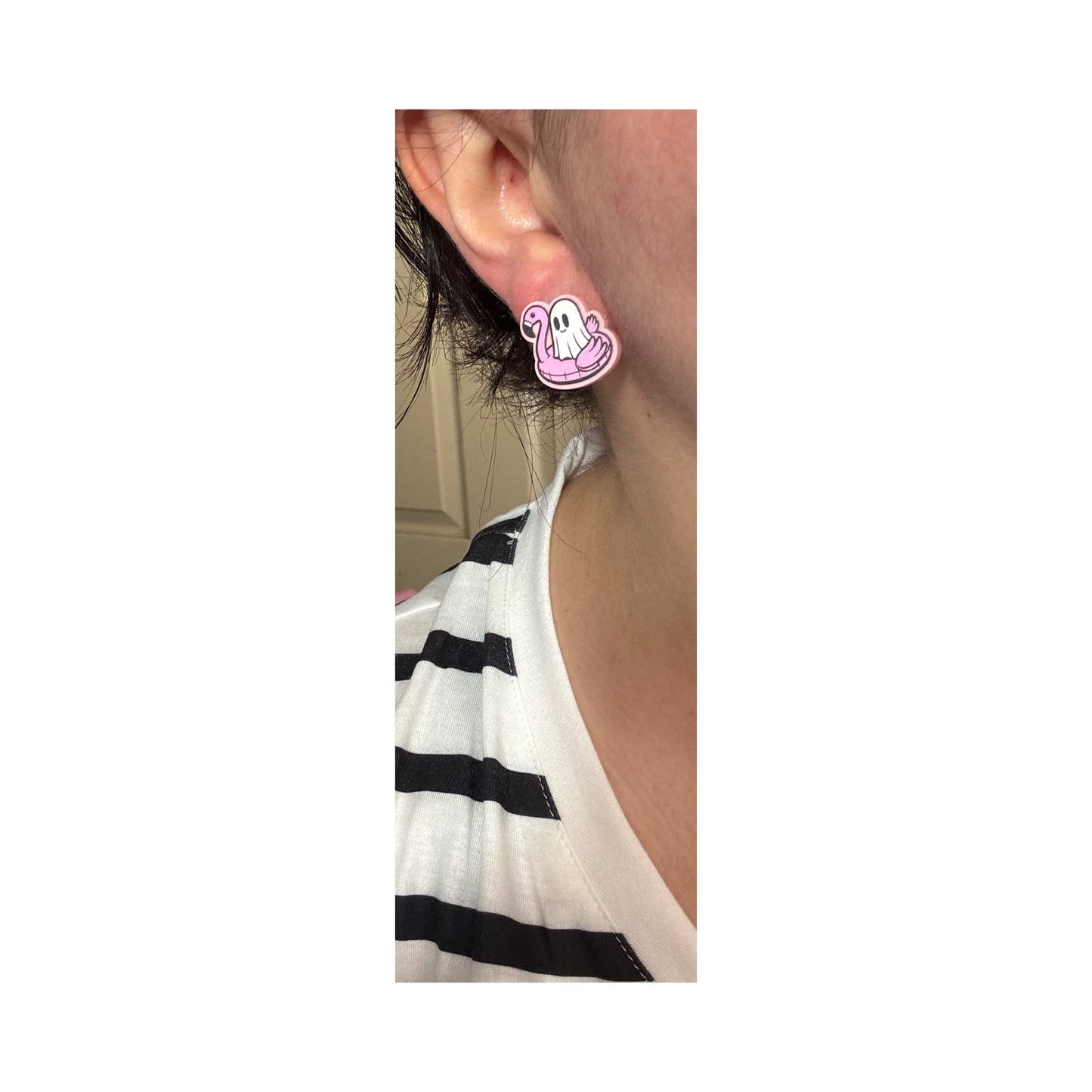 Ghost Flamingo Floatie Post Earrings