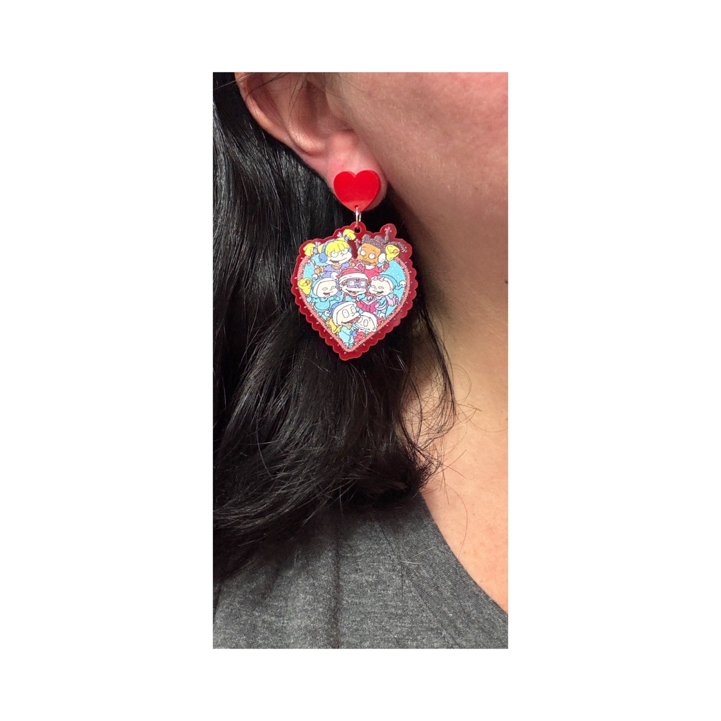 Rugrats Christmas Heart Drop Earrings