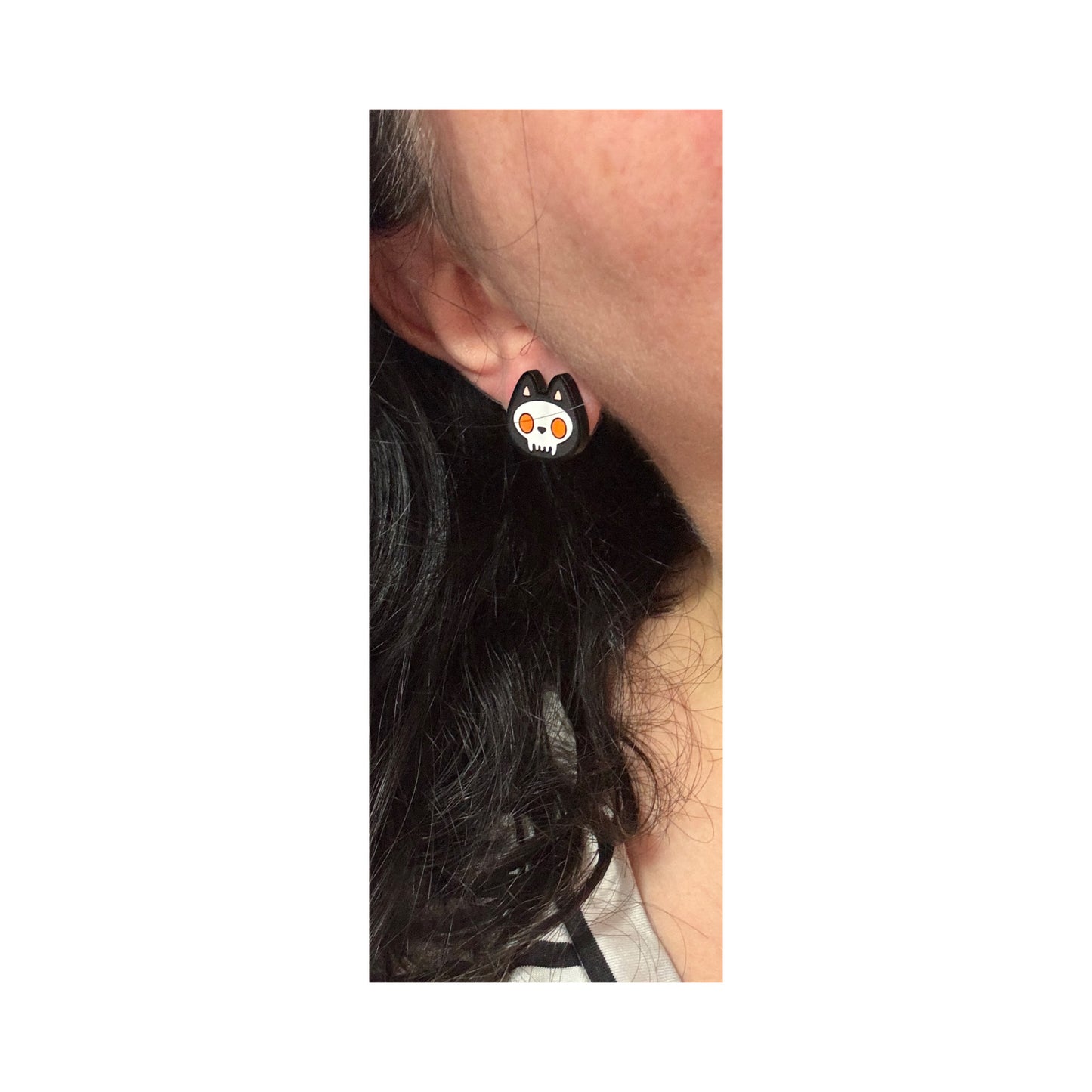 Skeleton Kitty Post Earrings