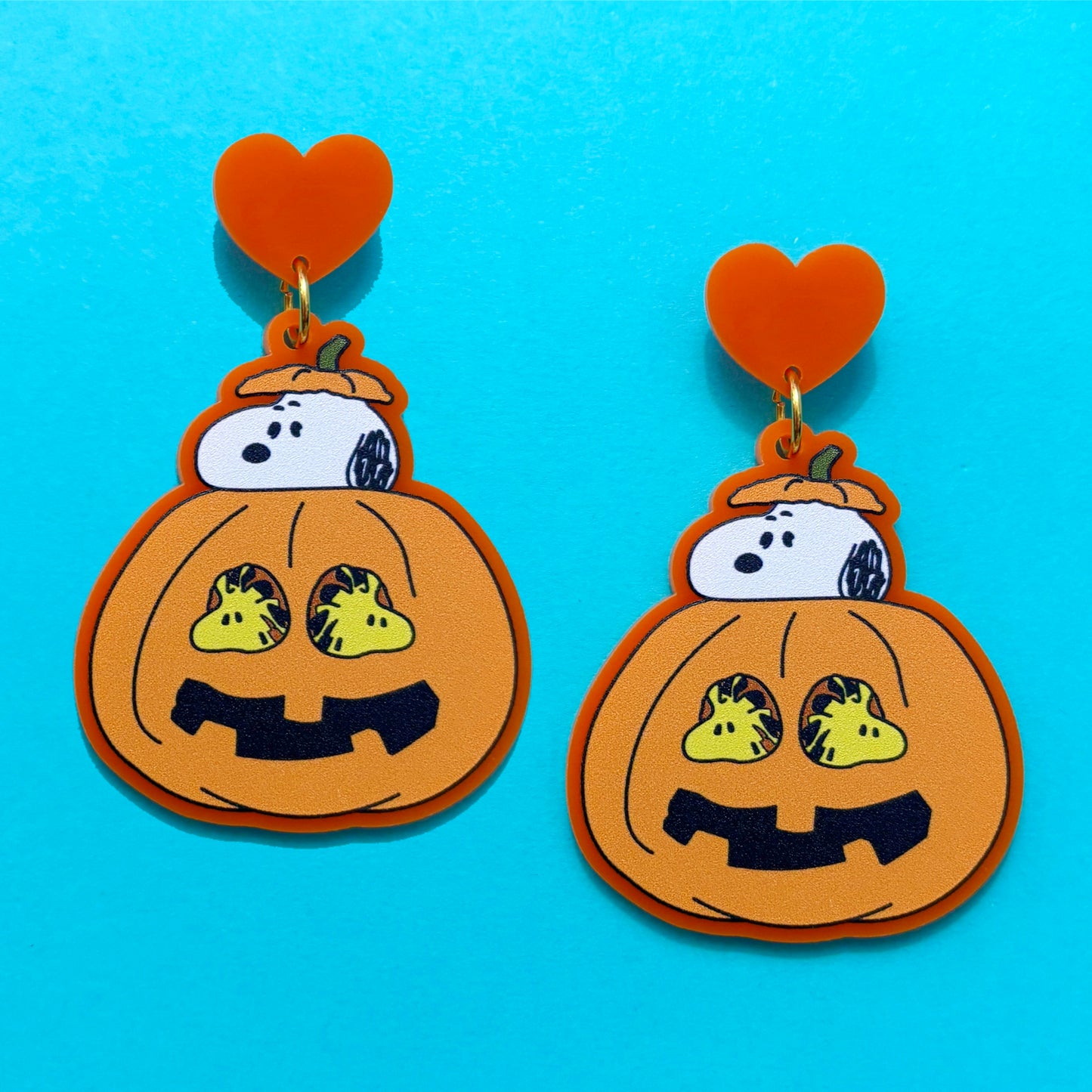 Pumpkin Beagle & Bird Drop Earrings