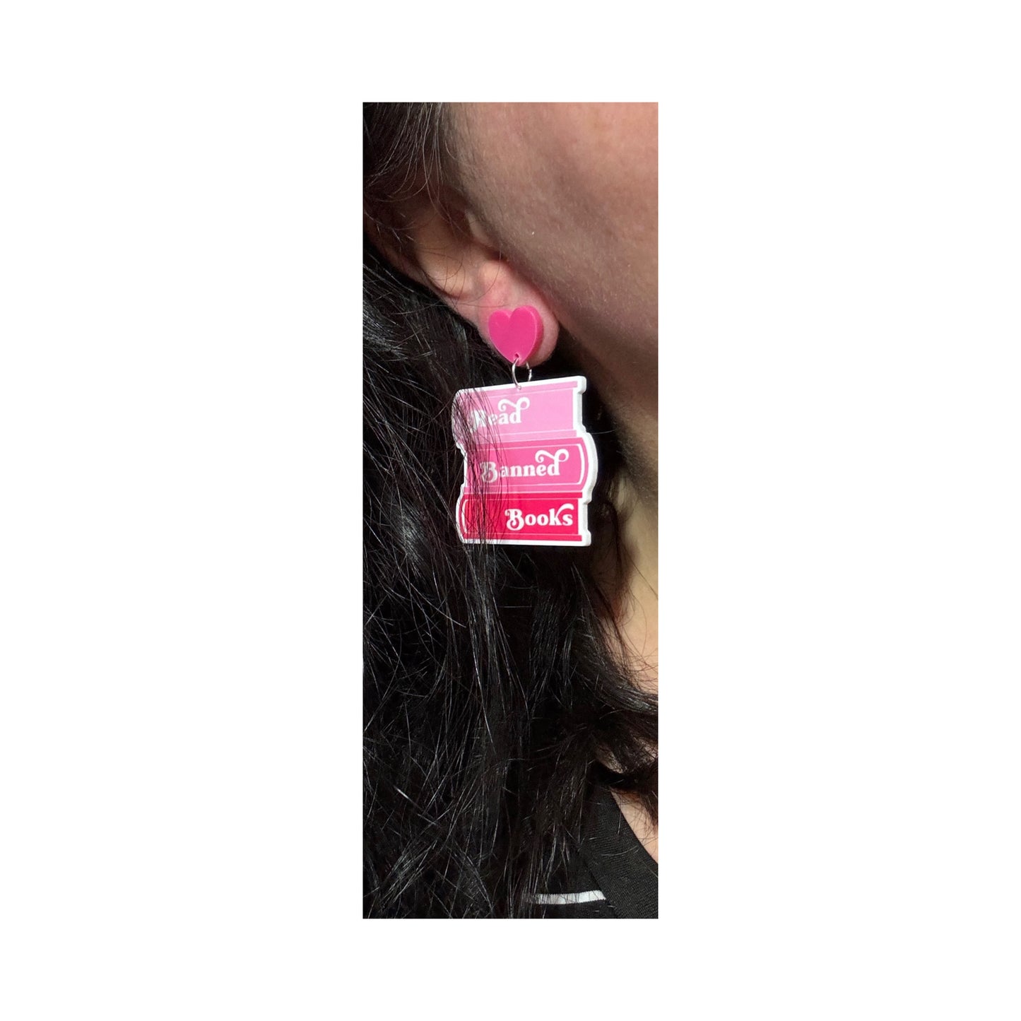 Pink Read Banned Books Drop Earrings
