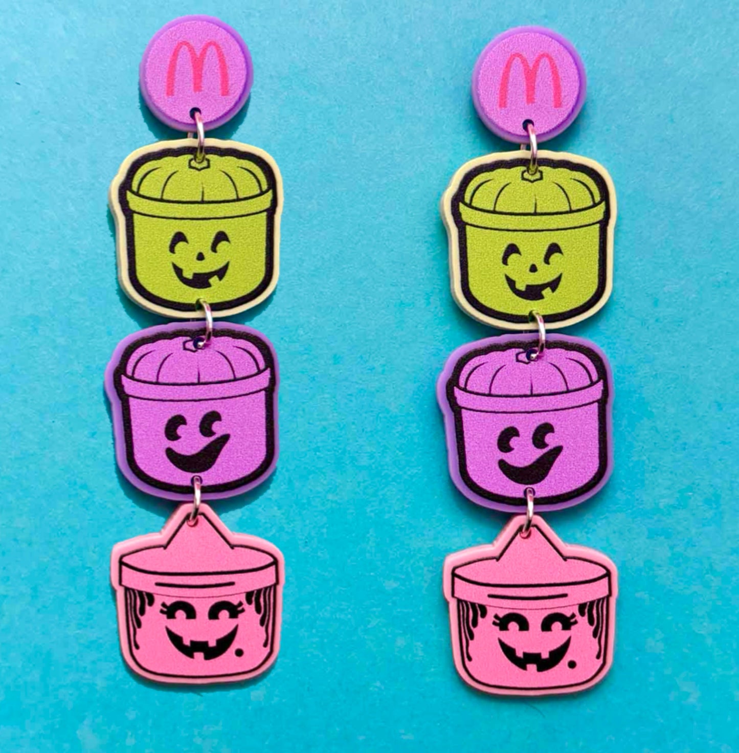 Pastel Retro Halloween Buckets Drop Earrings