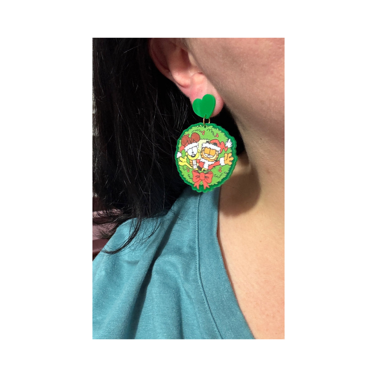 Orange Fat Cat & Odie Wreath Drop Earrings