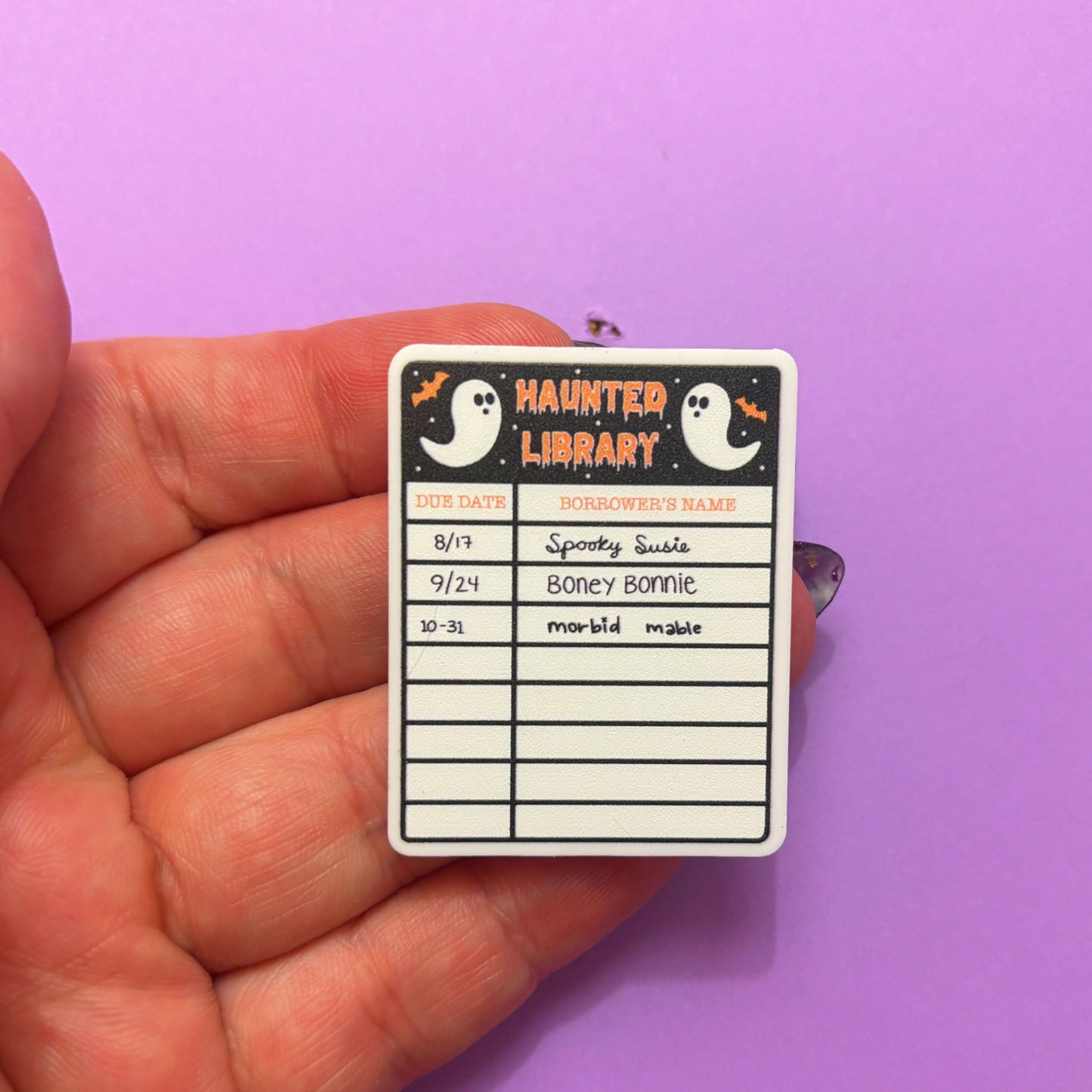 Haunted Library Checkout Card Pin