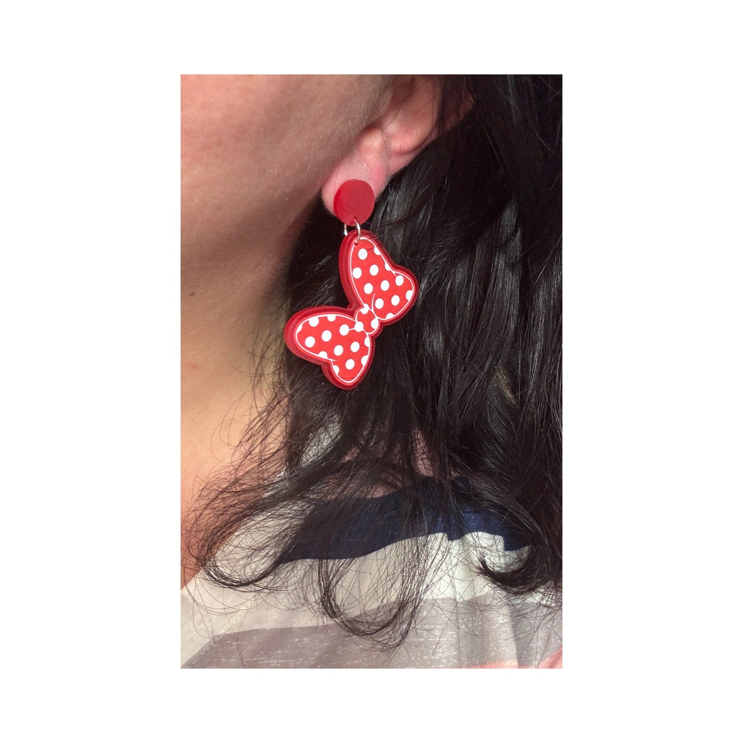 Mouse Polka Dot Bow Drop Earrings