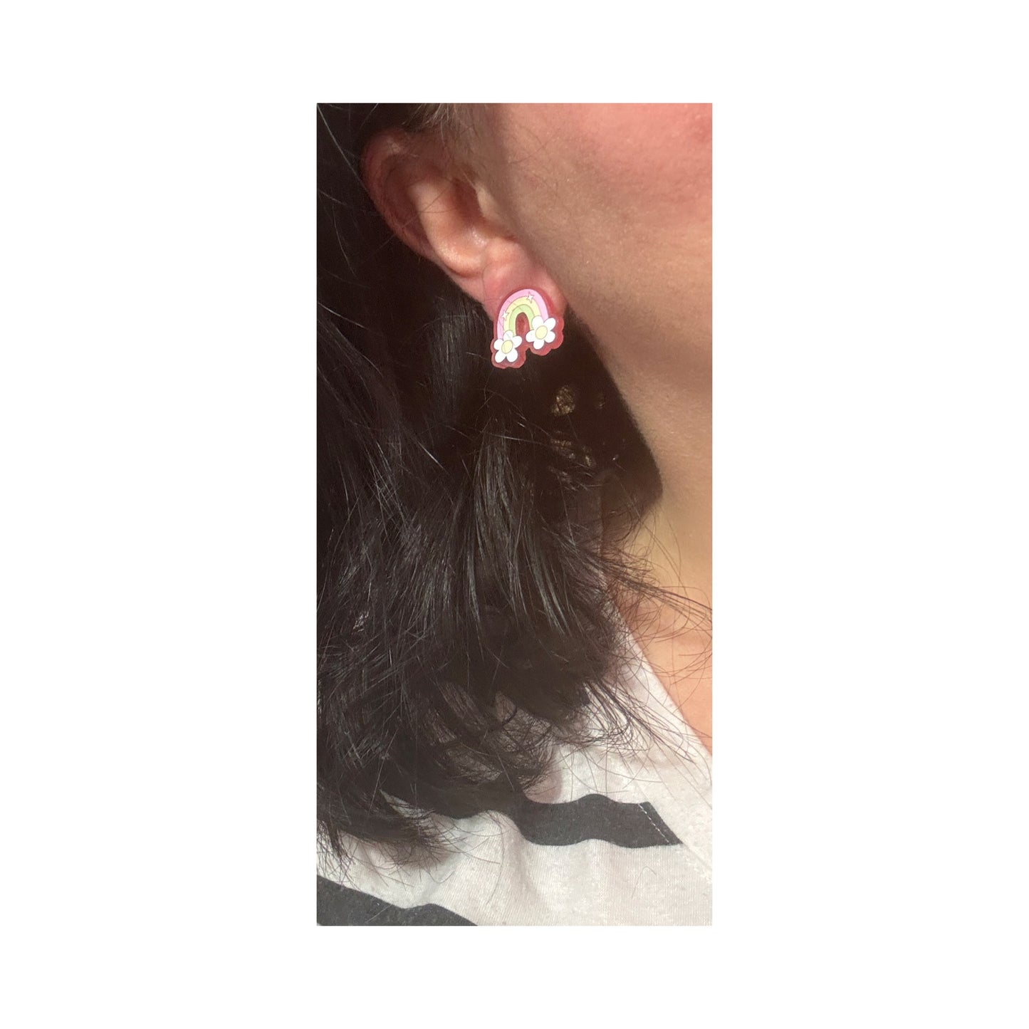 Pink Twinkle Daisy Rainbow Post Earrings
