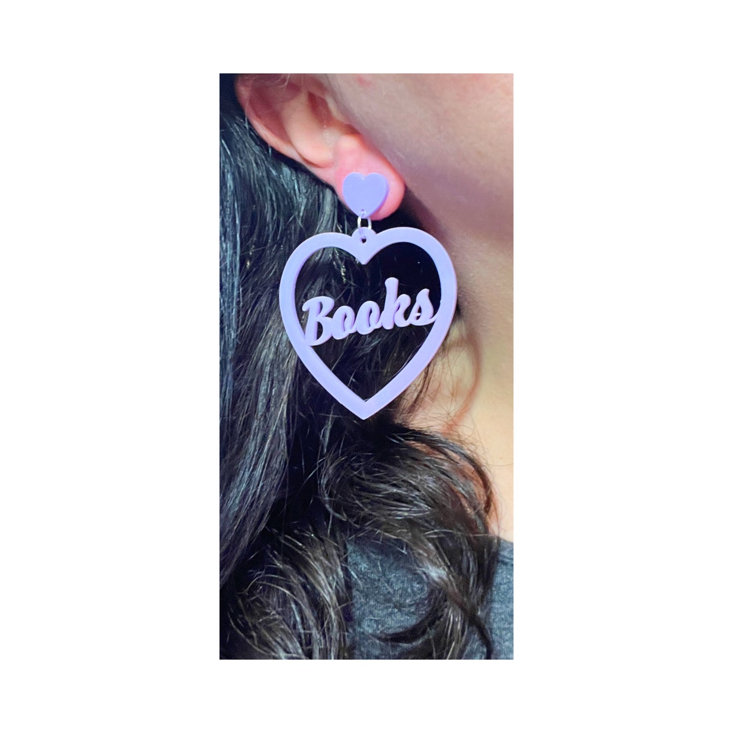 Lavender Books Heart Acrylic Drop Earrings