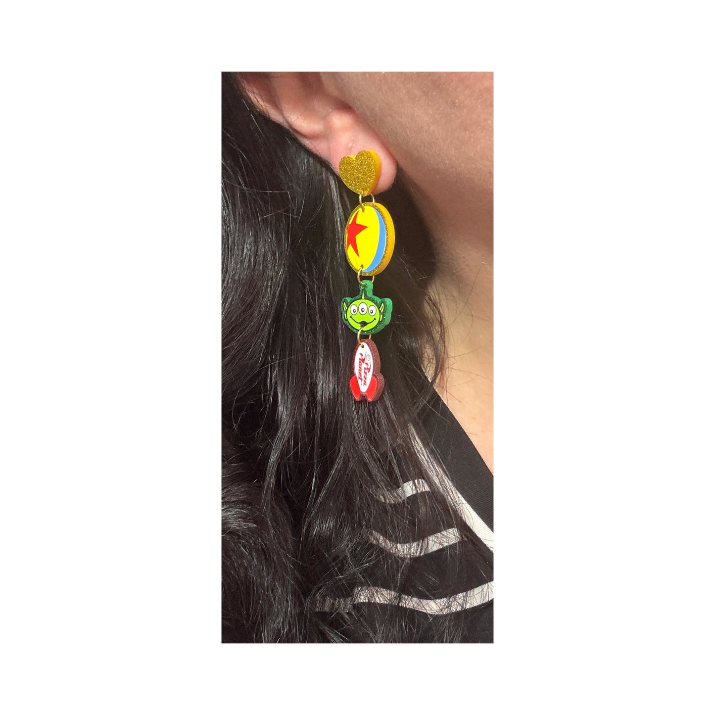 Luxo Alien Pizza Planet Tiered Acrylic Drop Earrings