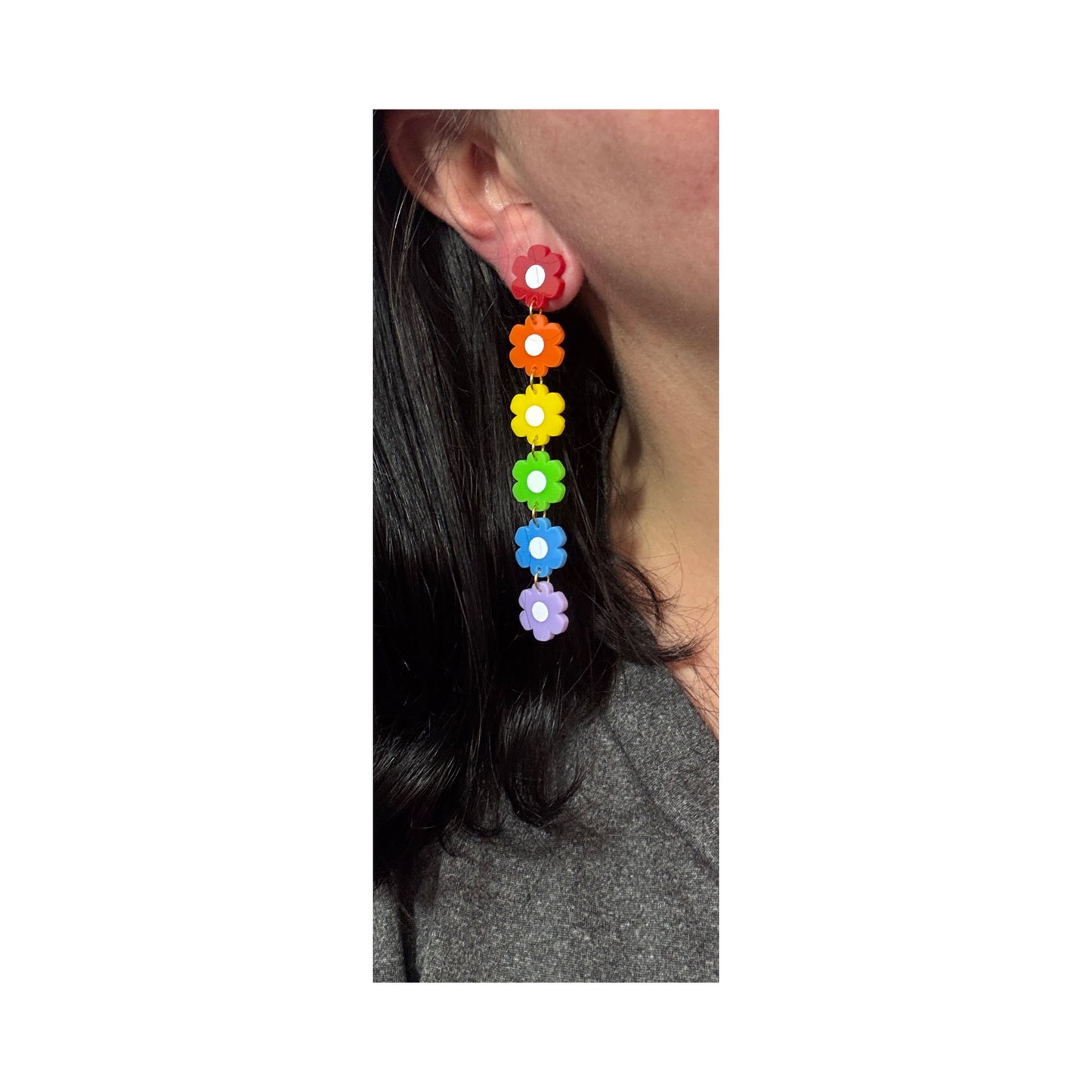 Rainbow Retro Flower Tiered Drop Earrings