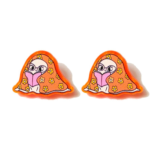 Cozy Floral Bookish Boo Post Earrings