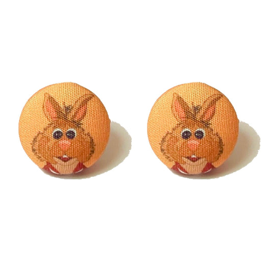 Bean Bunny Fabric Button Earrings