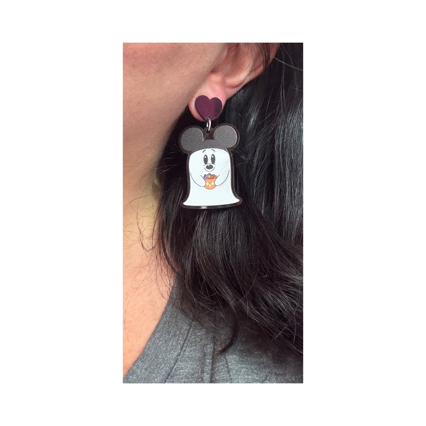 Cutie Mouse Ghost Popcorn Bucket Drop Earrings