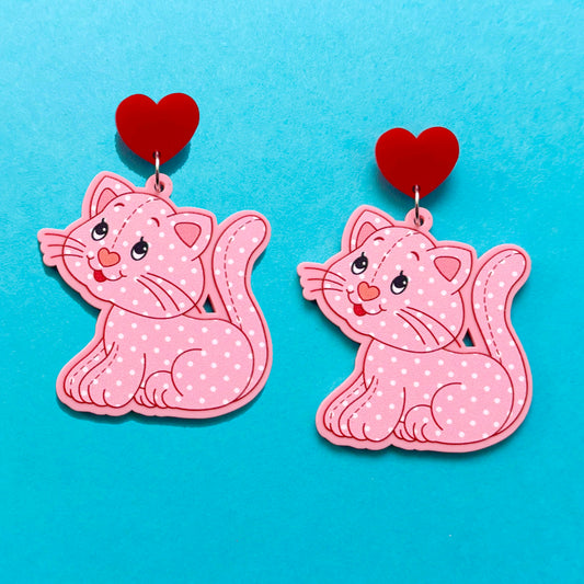 Strawberry Kitty Drop Earrings