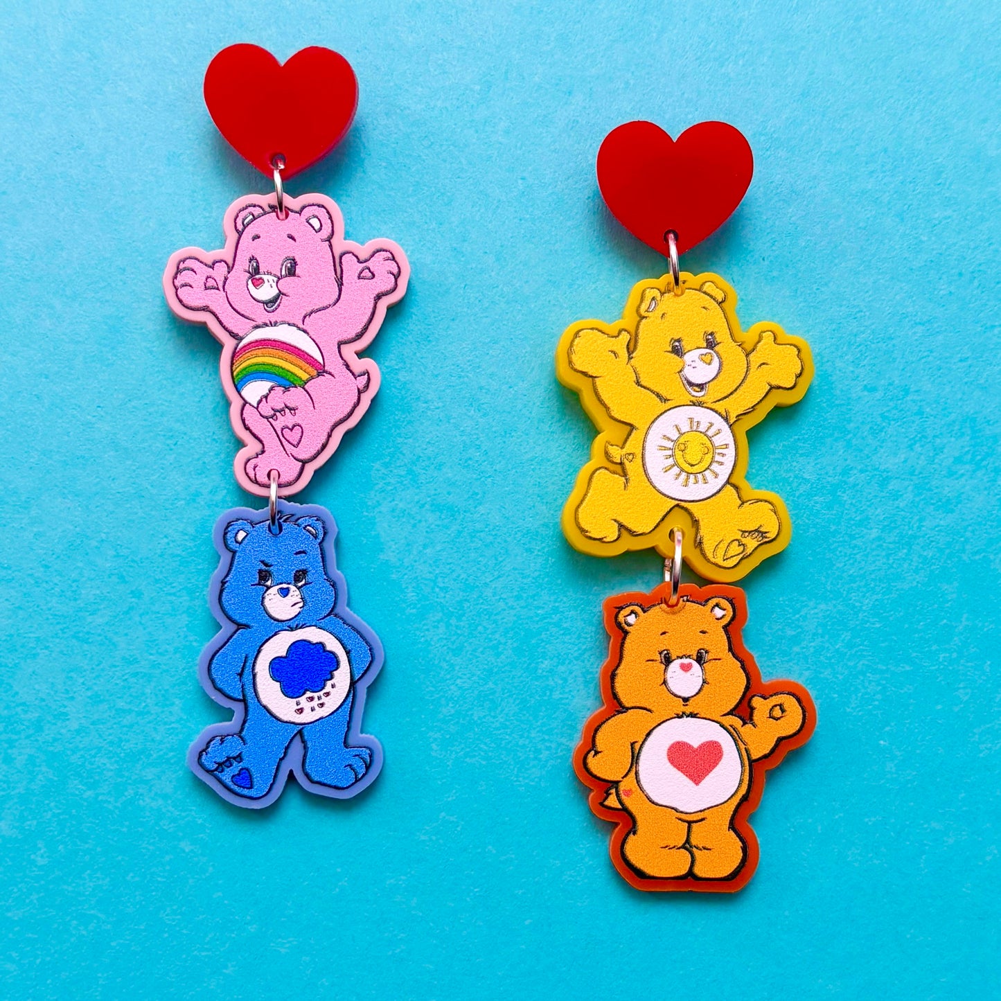 Rainbow Bears Tiered Drop Earrings