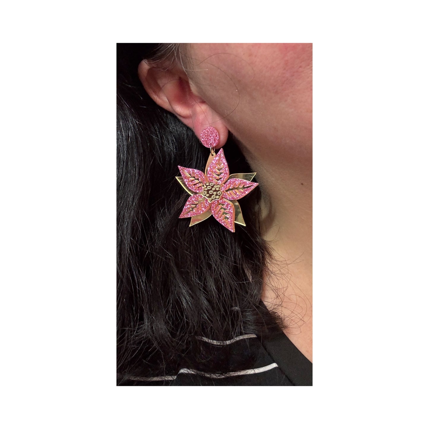 Pink Poinsettia Acrylic Drop Earrings