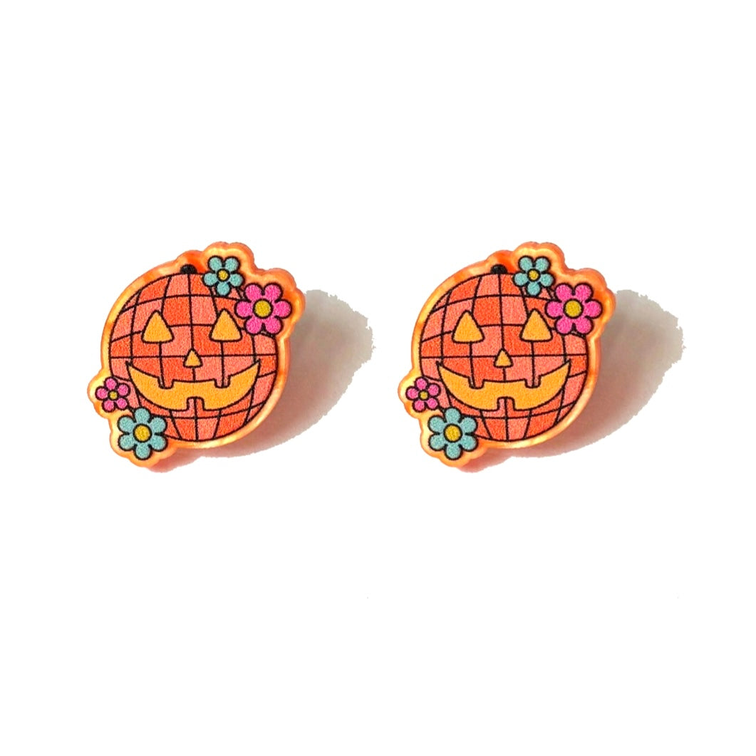 Groovy Disco Ball Pumpkin Post Earrings