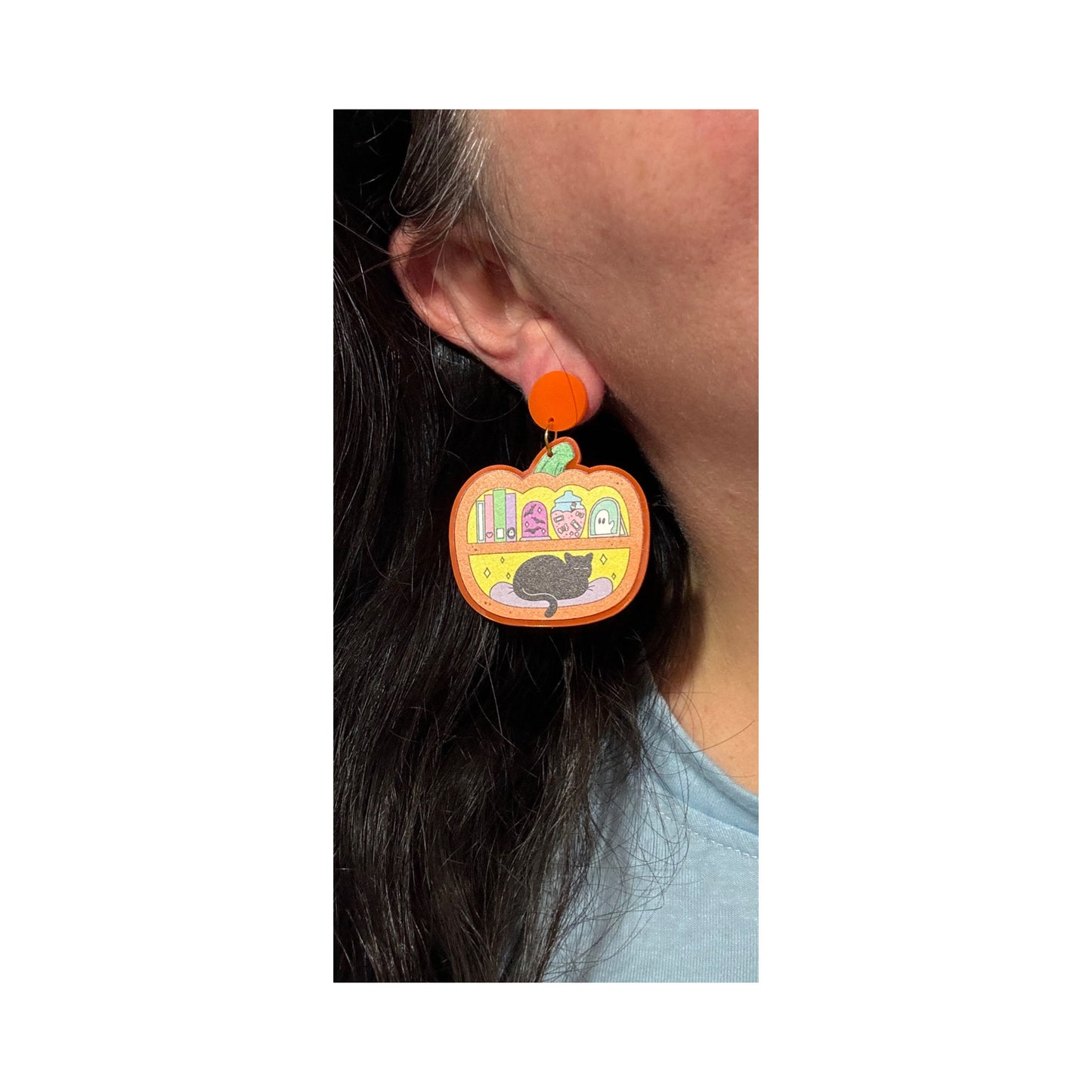 Pumpkin Bookshelf Drop Earrings