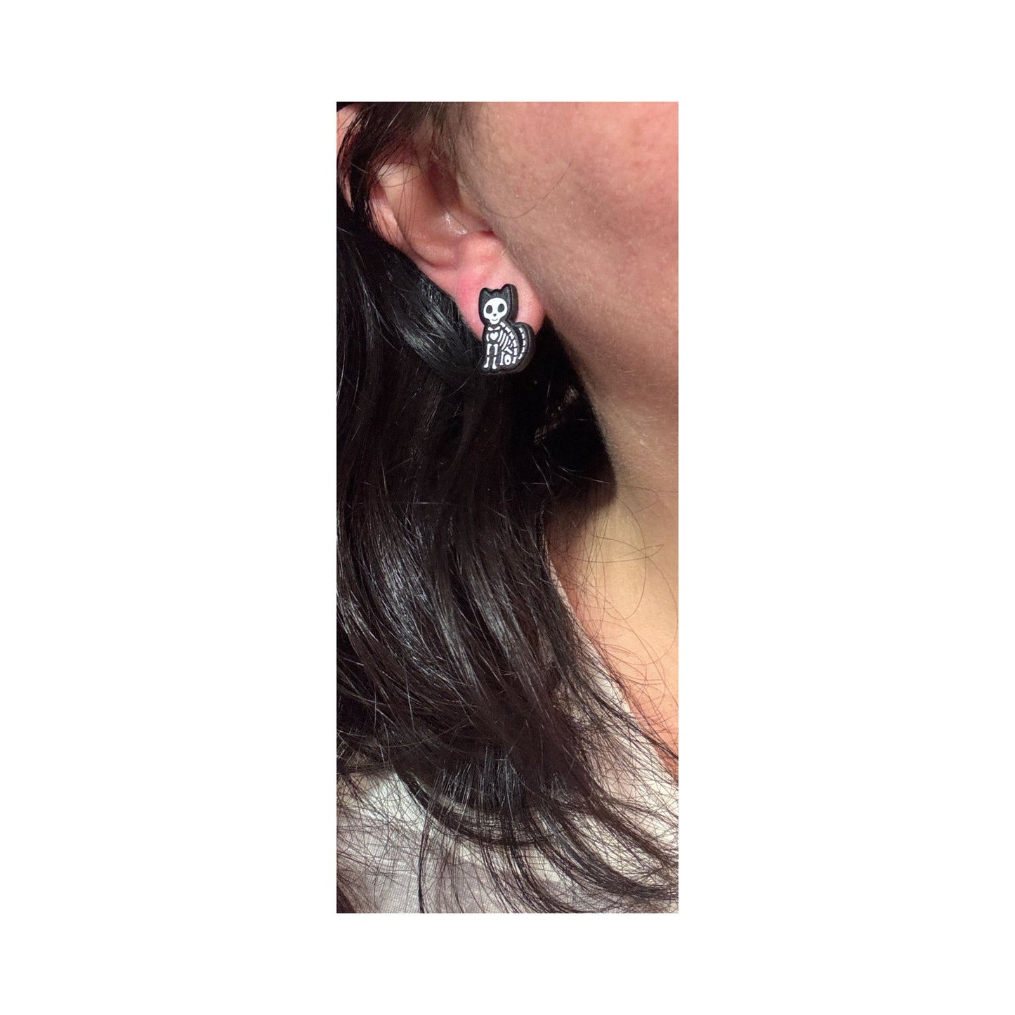 Skeleton Cat Post Earrings