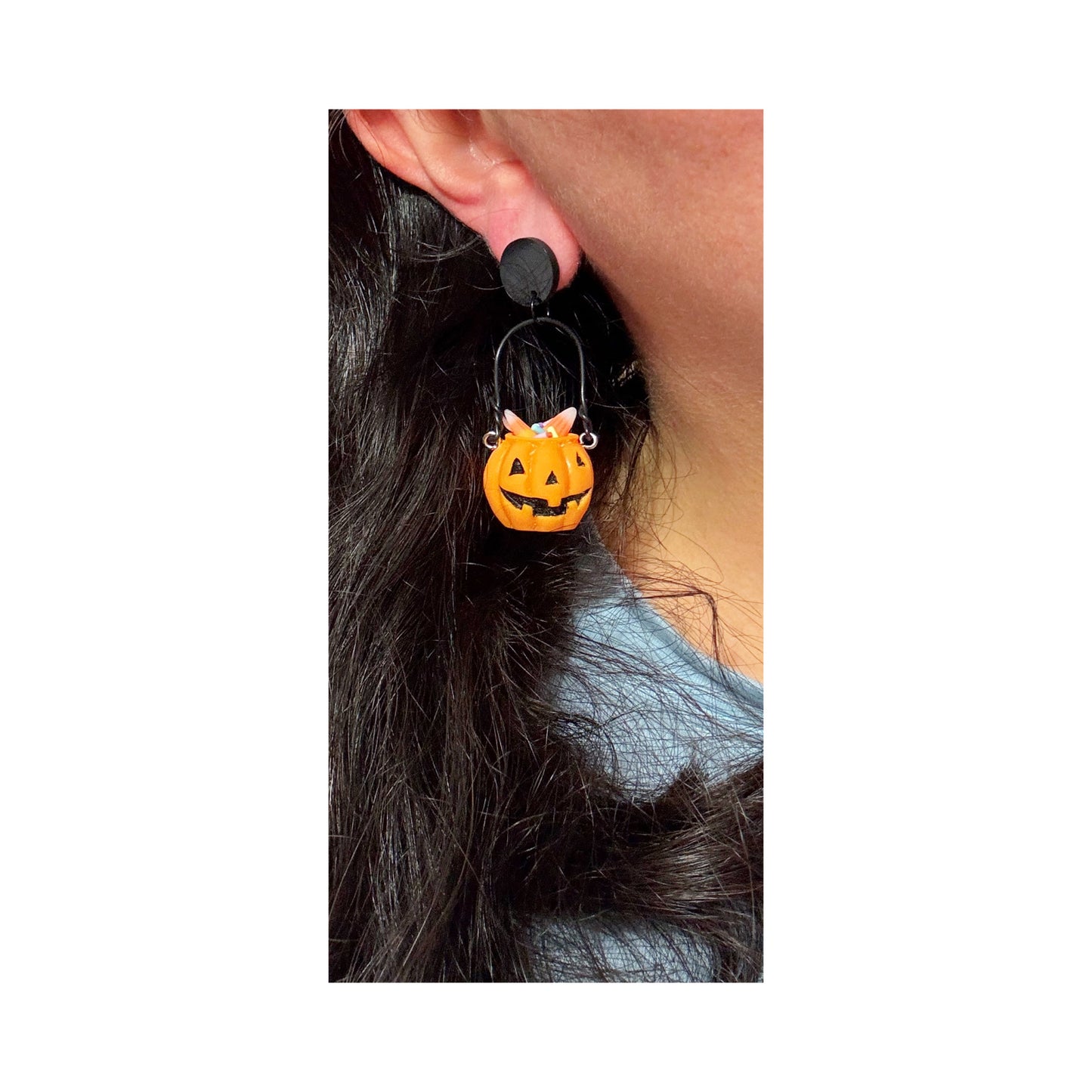 3D Small Pumpkin Bucket Drop Earrings