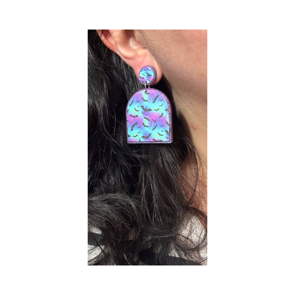 Spooky Neon Bat Print Dome Earrings
