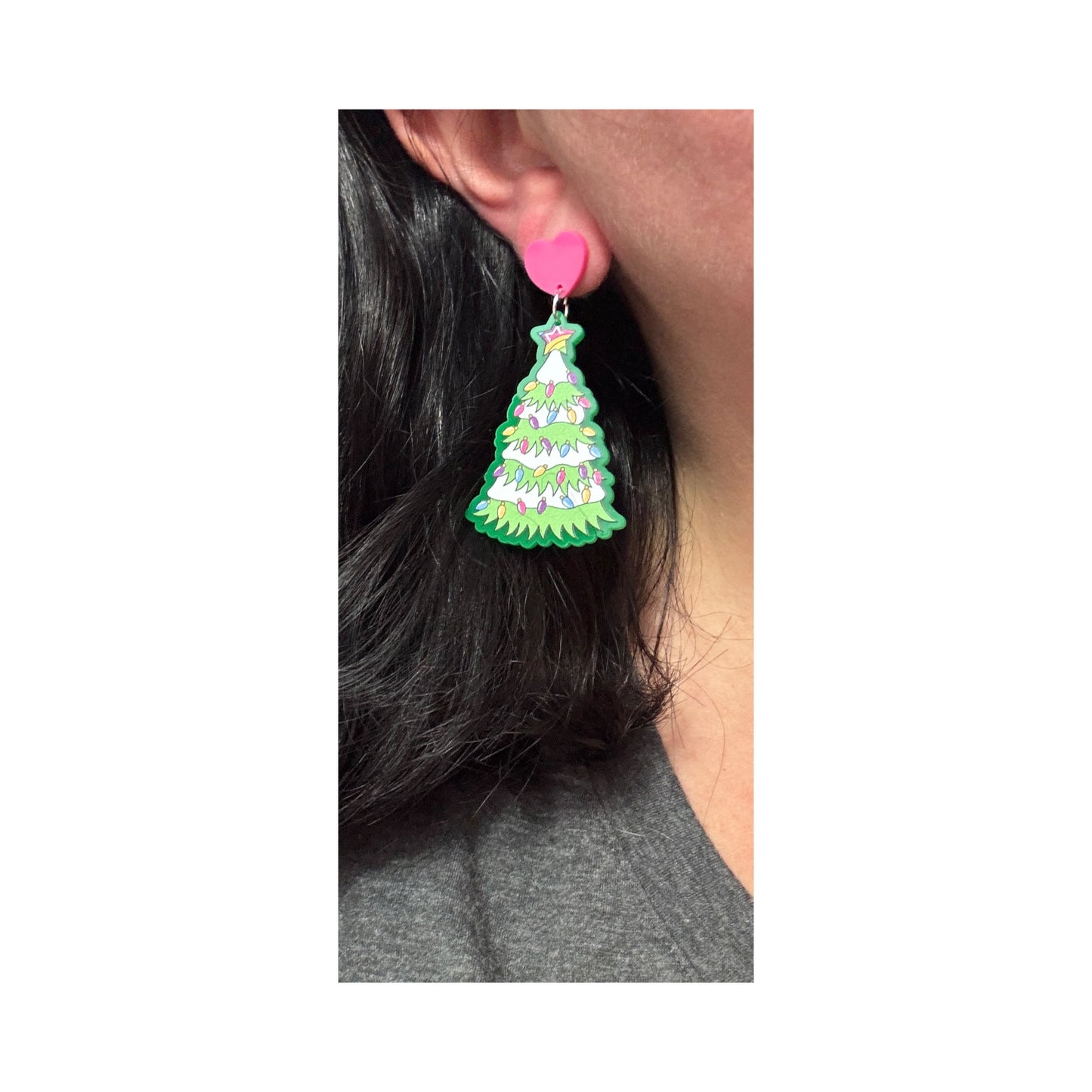 90s Neon Christmas Tree Drop Earrings