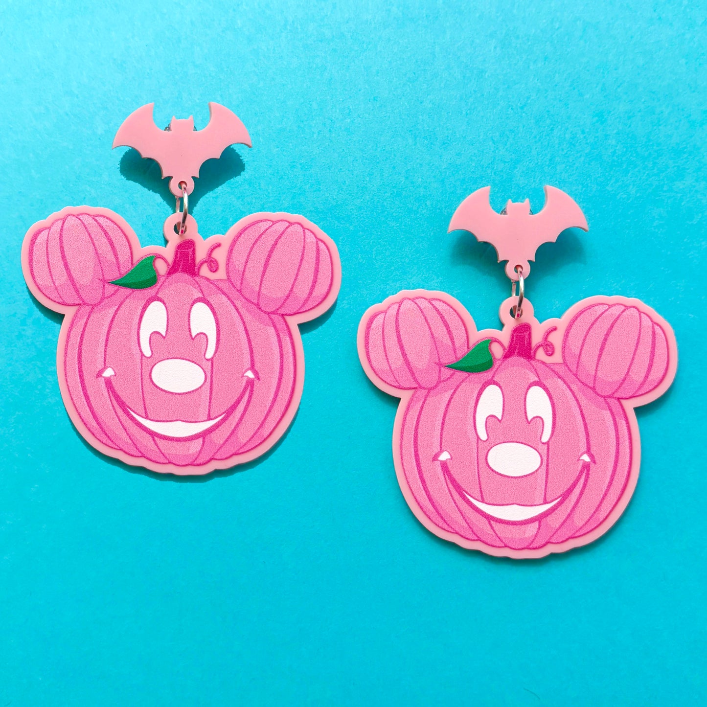 Pink Mouse Bat Pumpkin Drop Earrings