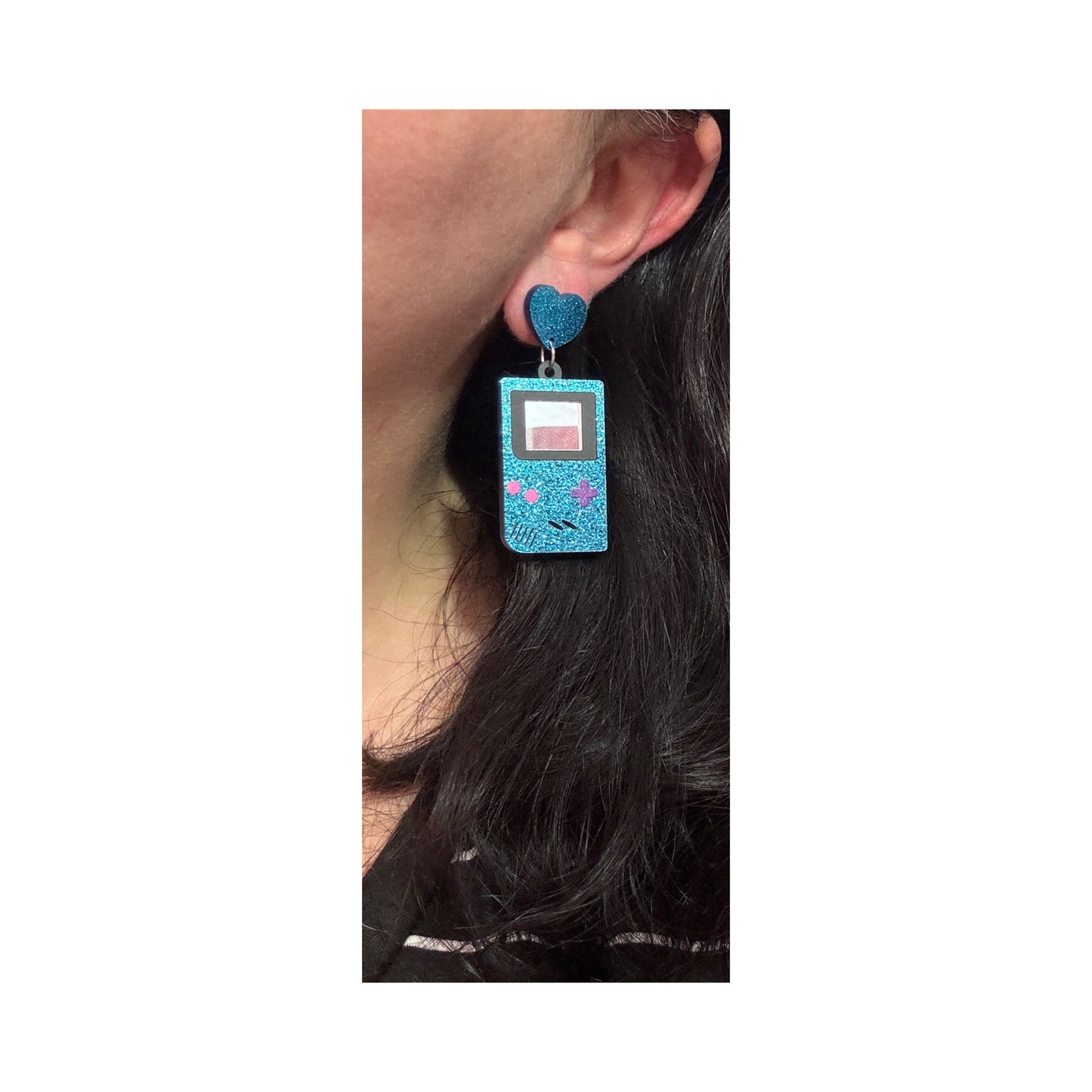 Blue Sparkle Gameboy Drop Earrings