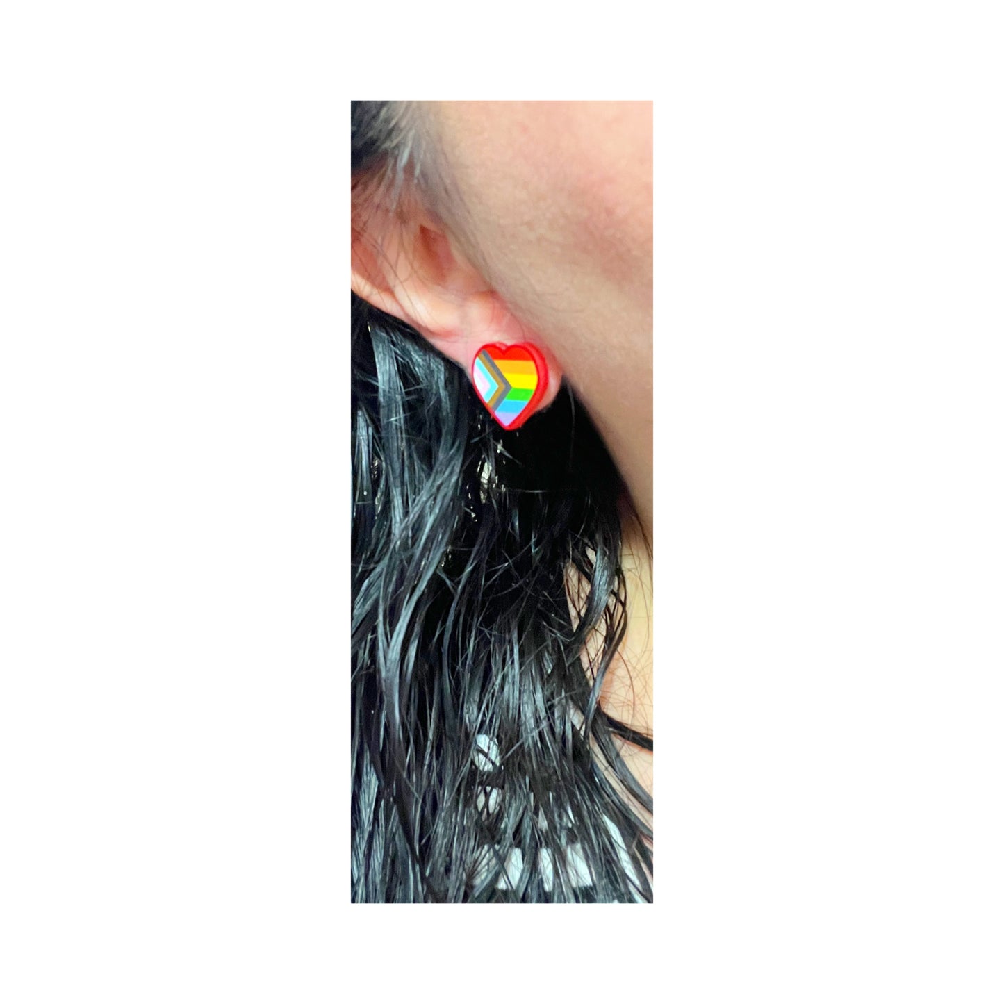 Progress Pride Flag Heart Post Earrings