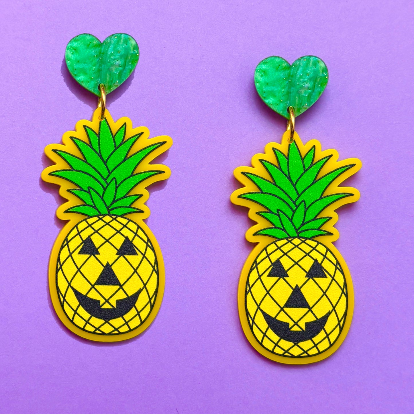 Pineapple Jack-O-Lantern Acrylic Drop Earrings