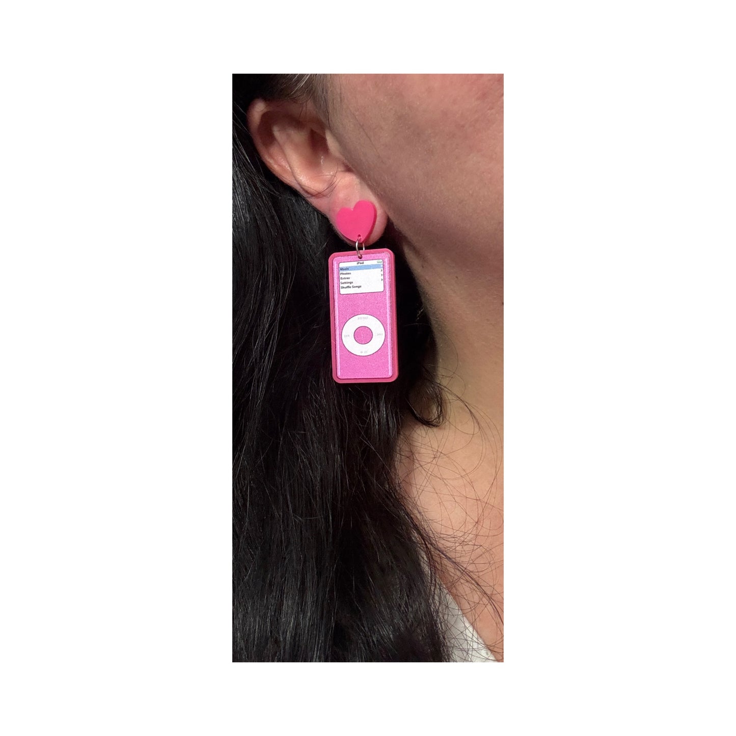 Y2K Hot Pink Mini MP3 Player Drop Earrings