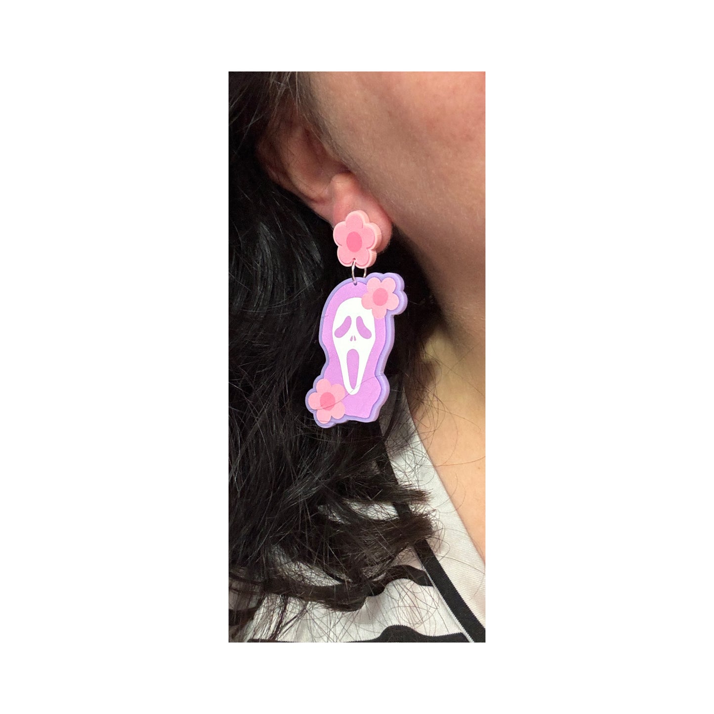 Pastel Floral Ghostface Drop Earrings