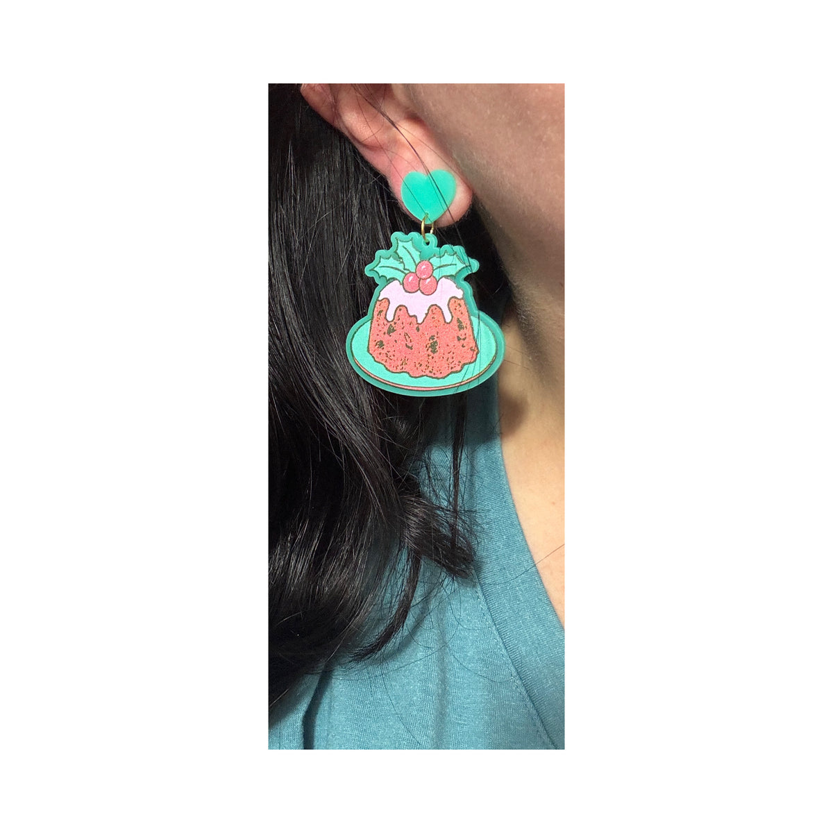 Retro Christmas Pudding Drop Earrings