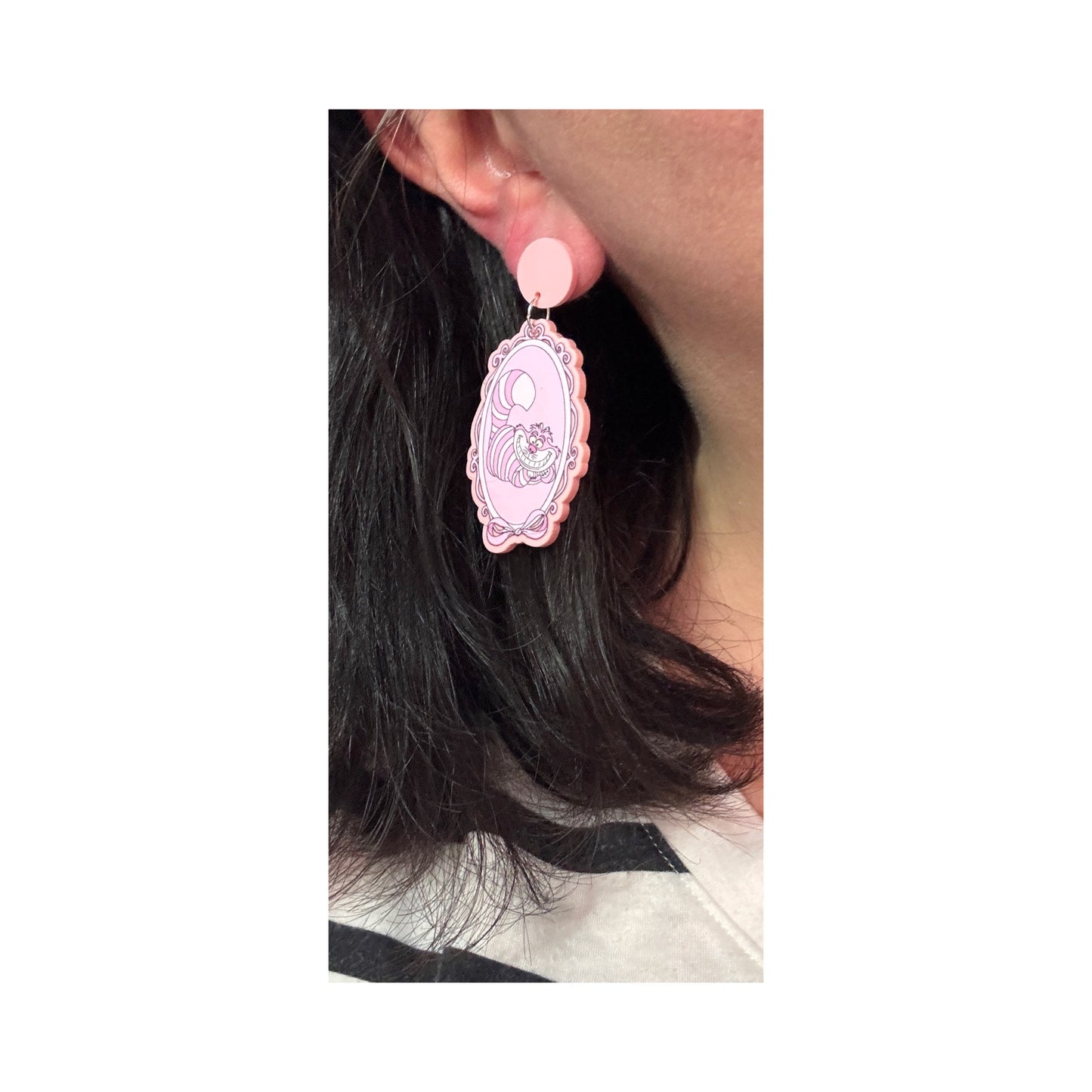 Grinning Cat Cameo Drop Earrings