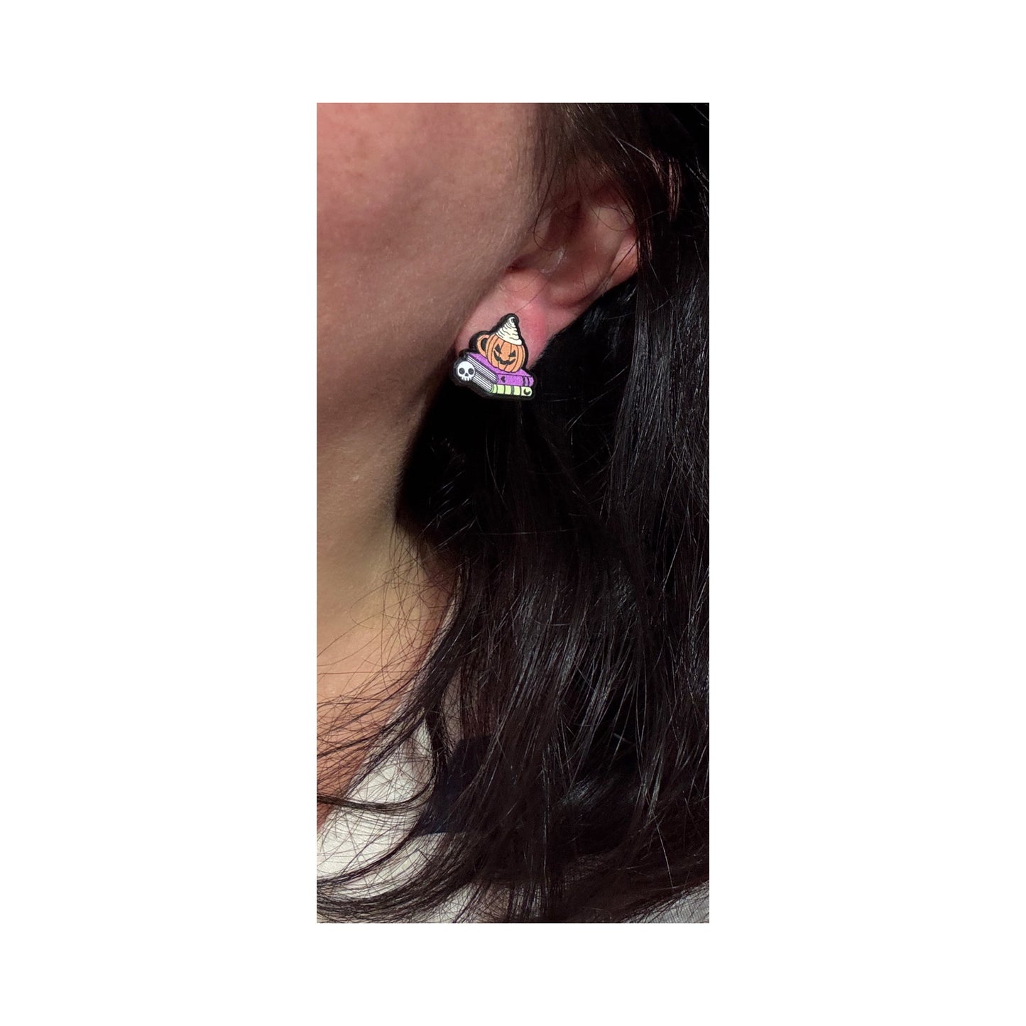 Spooky Pumpkin Bookstack Mug Post Earrings