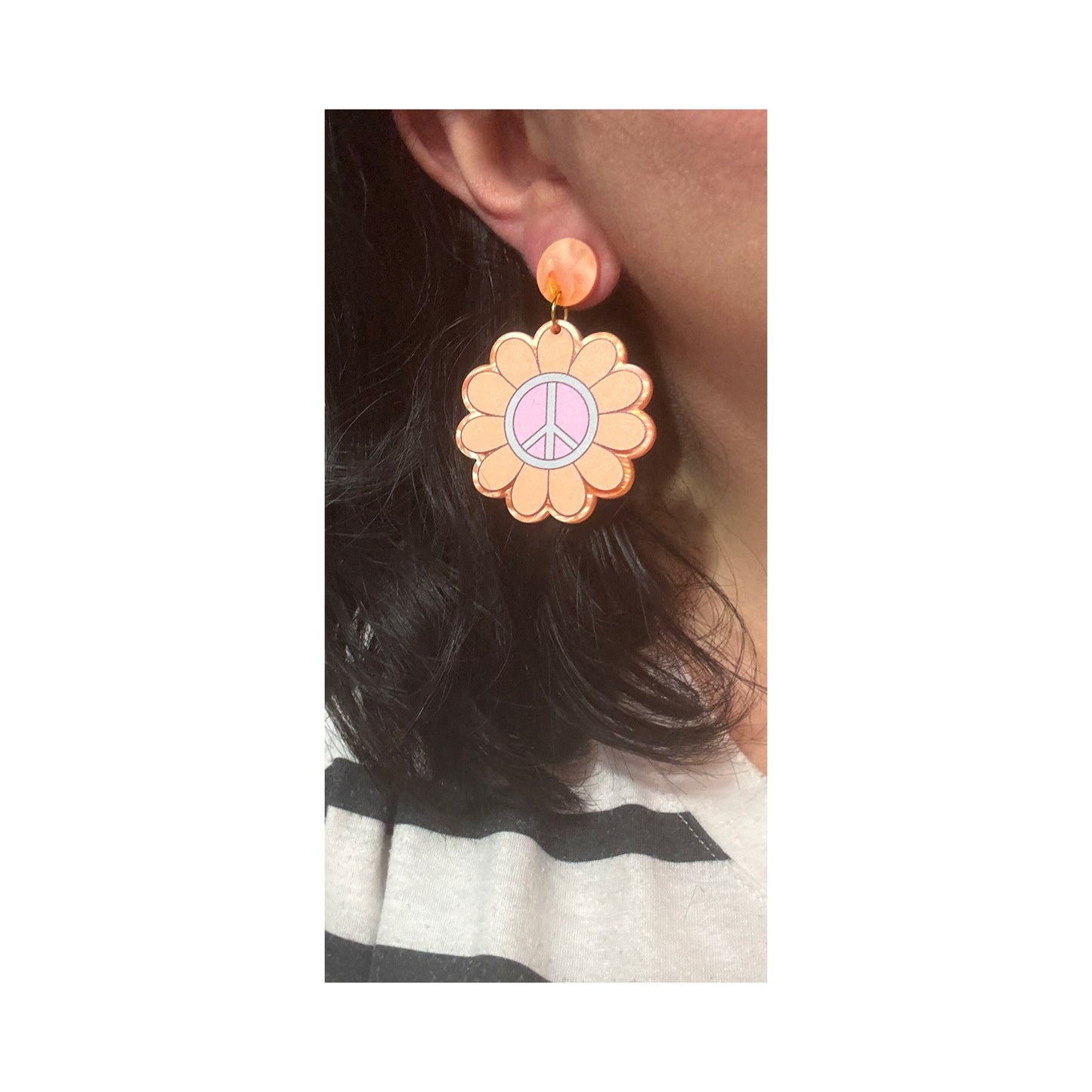 Peace Sign Flower Drop Earrings