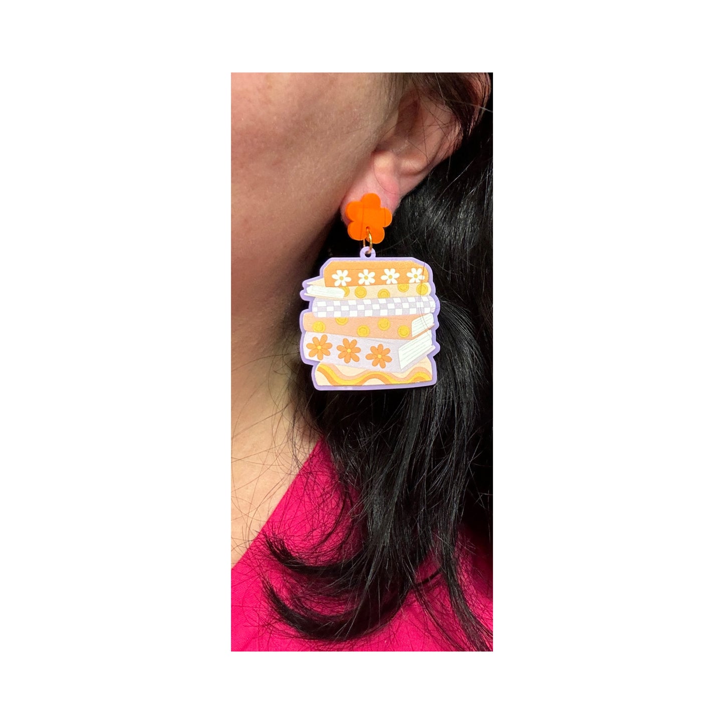 Orange & Lavender Groovy Bookstack Drop Earrings