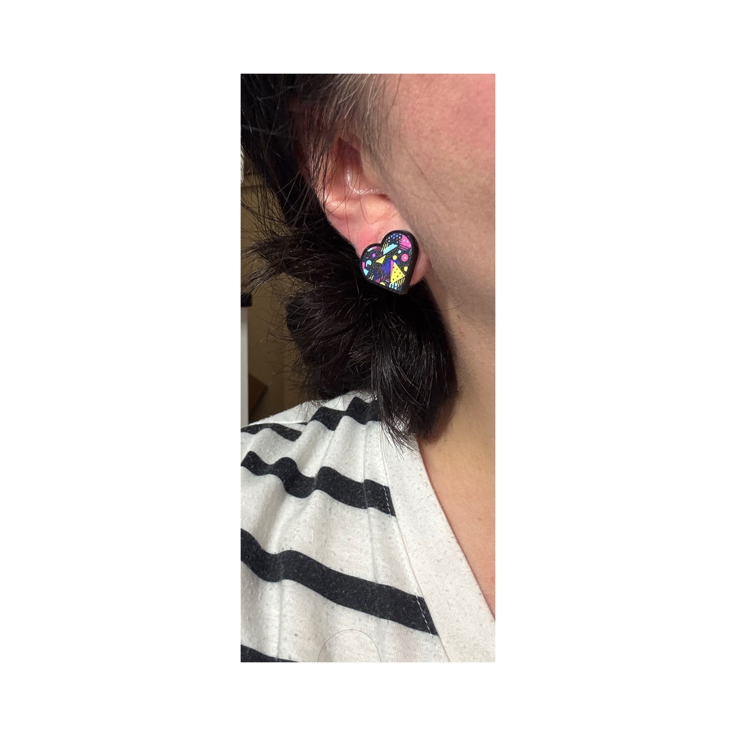Neon Triangle Print Heart Post Earrings
