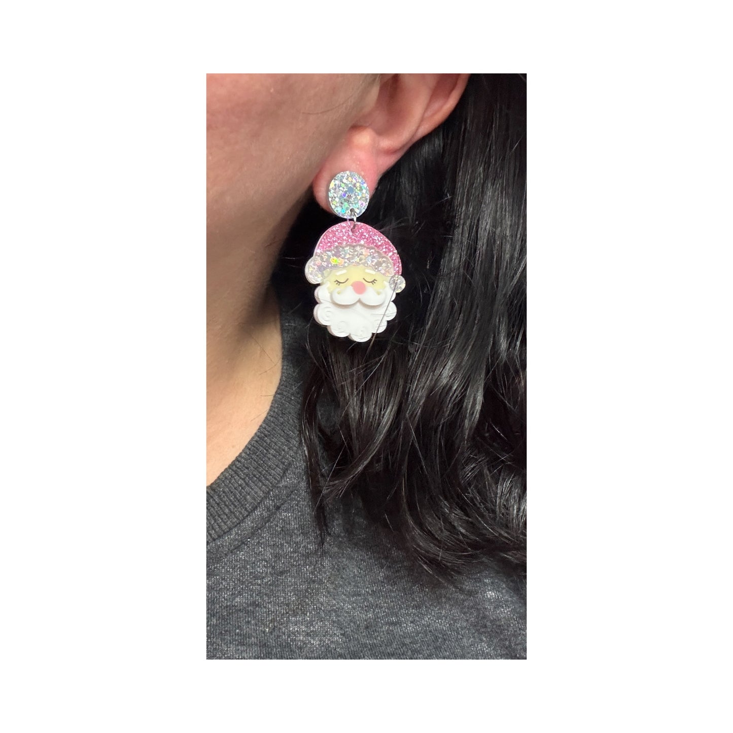 Pink Sparkle Santa Drop Earrings