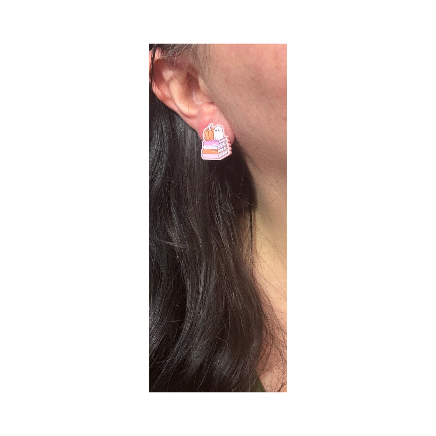 Ghost Pumpkin Bookstack Post Earrings