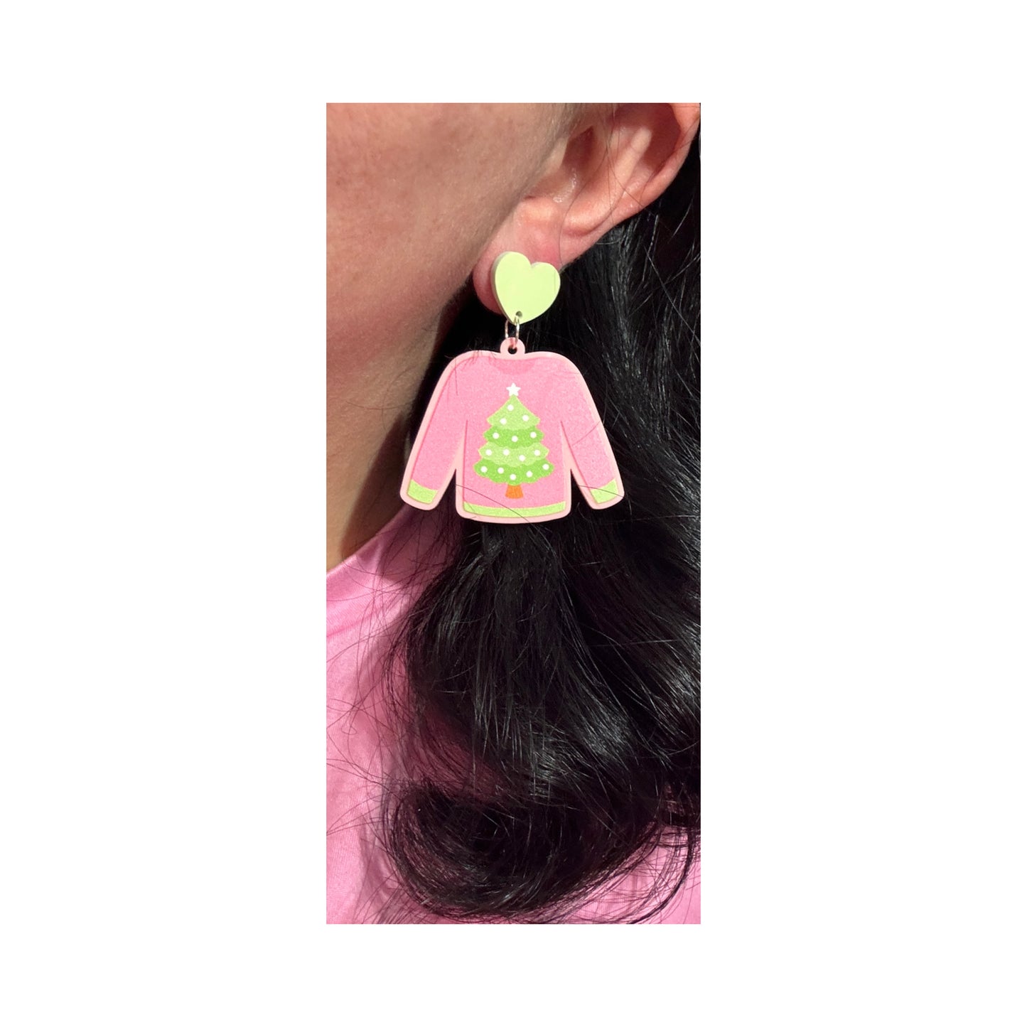 Pink Christmas Sweater Drop Earrings