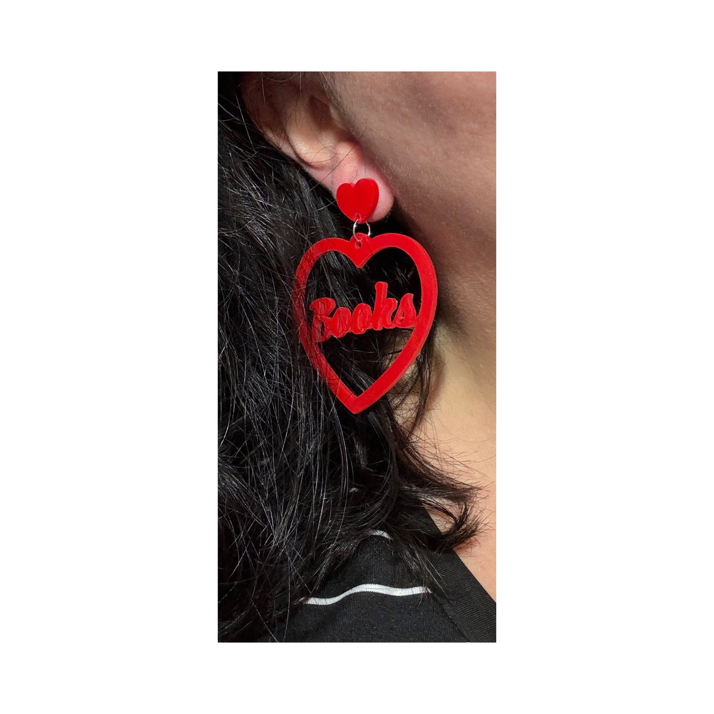 Red Books Heart Drop Earrings