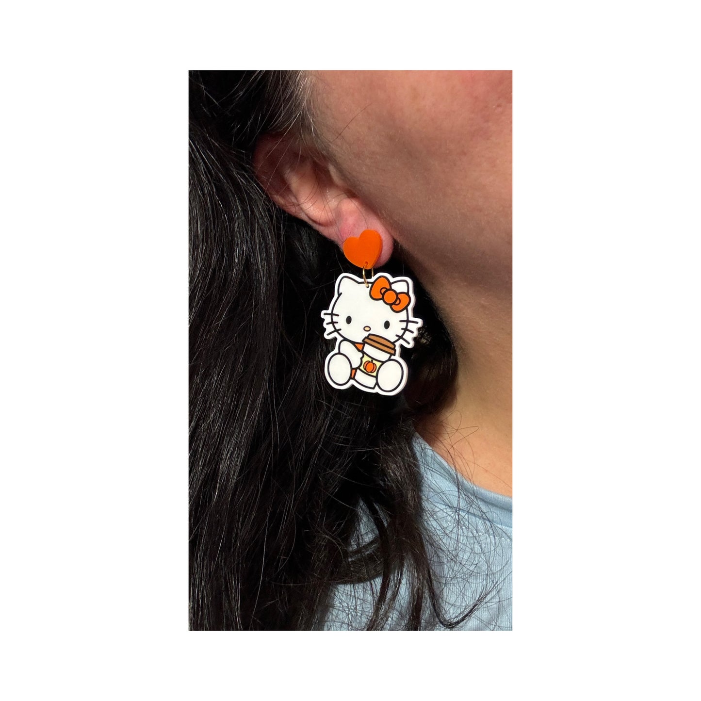Pumpkin Spice Kitty Drop Earrings