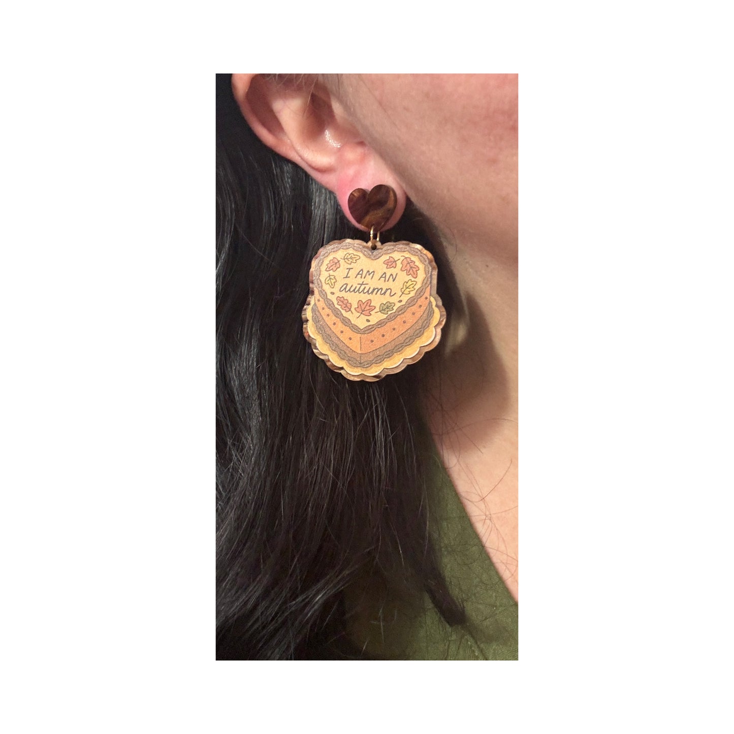 I Am An Autumn Heart Cake Drop Earrings