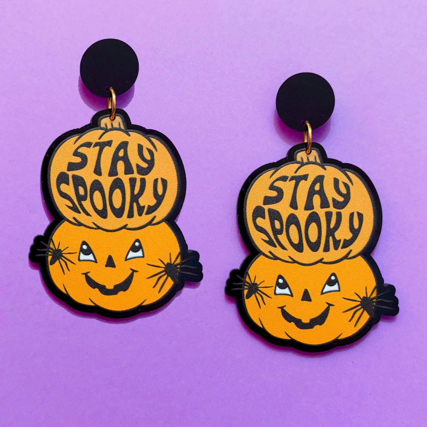 Stay Spooky Retro Pumpkin Drop Earrings