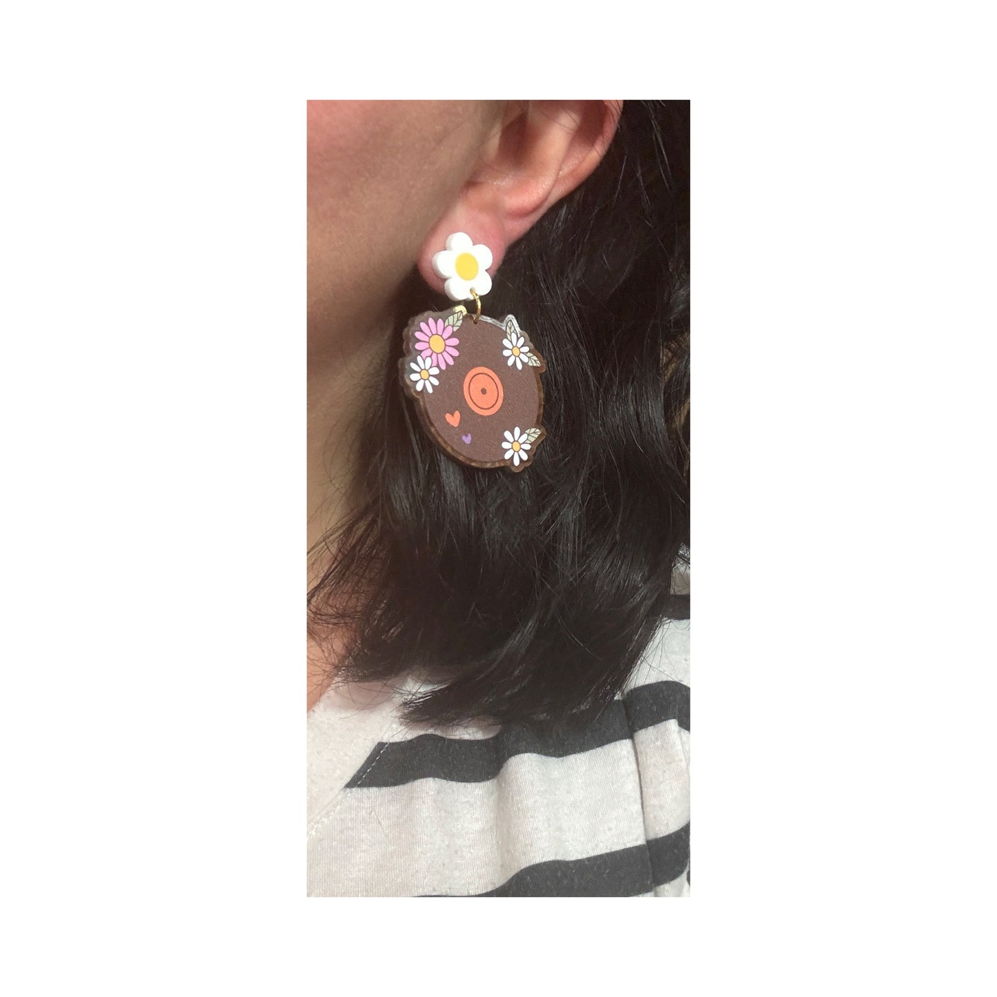 Groovy Floral Record Drop Earrings