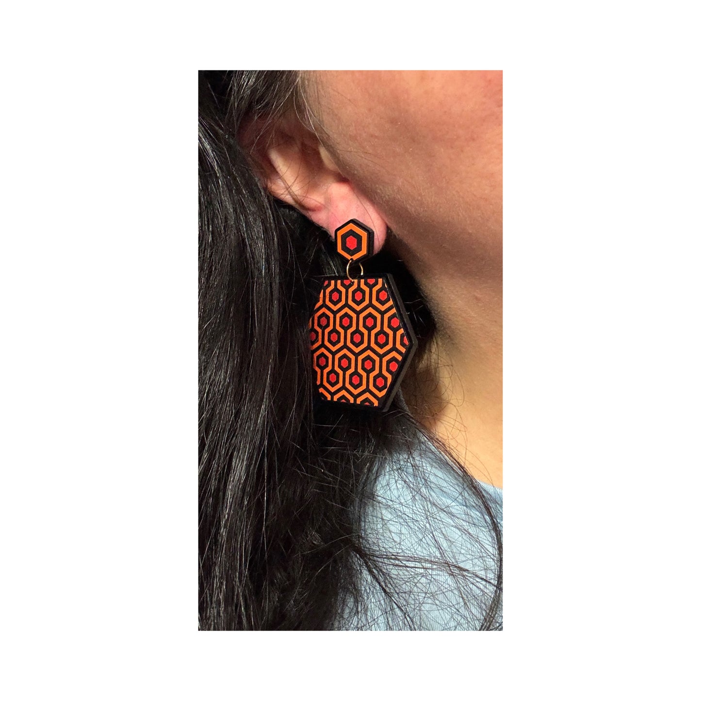 Overlook Print Hexagon Drop Earrings